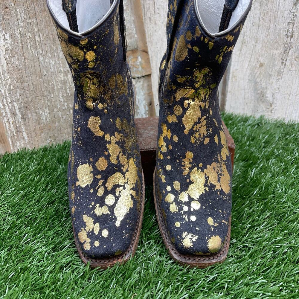 CoFi Leathers Charcoal Gold Metallic Short Cowboy Boots Women's 6 - Picture 3 of 8